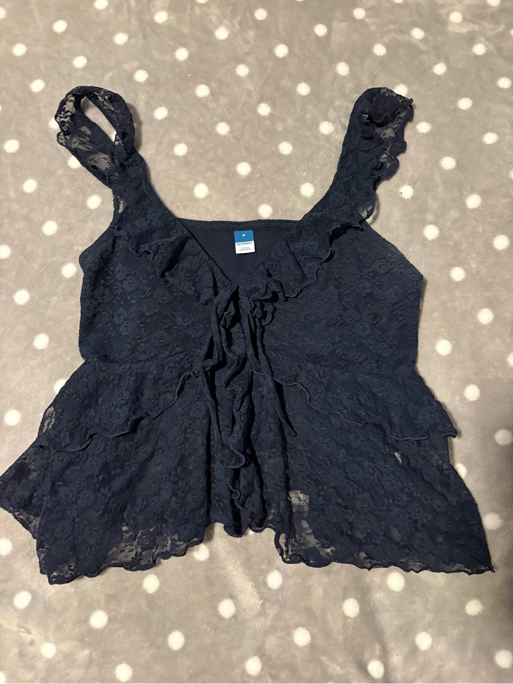 Old Navy Navy Lace Ruffle Front Tank - Picture 2 of 4